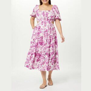 NWT The Drop Anaya Purple Floral Print Cut-Out Tiered Puff Sleeve Maxi Dress 3X